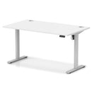 Dynamic Air Lite height adjustable desk in white with cable ports, featuring a modern design and clean workspace setup.