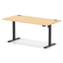 Dynamic Air Lite height adjustable desk with cable ports in maple finish, featuring a sleek, modern design and ergonomic workspace.