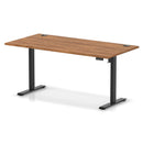 Dynamic Air Lite height adjustable desk with walnut finish and cable ports, showcasing its sleek design and ergonomic workspace features.