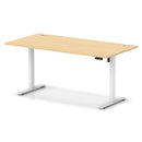 Dynamic Air Lite height adjustable desk in maple finish with cable ports, featuring a sleek, modern design for ergonomic workspace setup.
