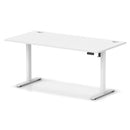 White Air Lite height adjustable desk by Dynamic with cable ports, featuring a sleek design and modern workspace functionality.