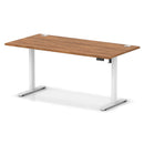 Dynamic Air Lite height adjustable desk with walnut finish and integrated cable ports, showing its sleek and modern workspace design.
