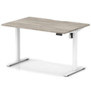 Dynamic Air Lite height adjustable desk with scalloped edge in grey oak finish, featuring modern design and adjustable workspace.