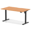 Dynamic Air Lite height adjustable desk with scalloped edge in beech wood, showing its sleek, modern design and adjustable height feature.