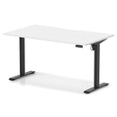 White Air Lite height adjustable desk with scalloped edge by Dynamic, showing the sleek, modern design and adjustable height features.