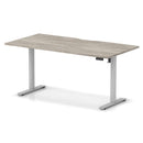 Dynamic Air Lite height adjustable desk with scalloped edge in Grey Oak finish, featuring a sleek modern design.