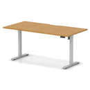Dynamic Air Lite height adjustable desk with scalloped edge in oak wood, featuring a sleek, modern design and smooth height adjustment.