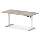 Dynamic Air Lite height adjustable desk with scalloped edge in Grey Oak finish, featuring a sleek modern design and ergonomic workspace.