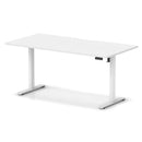 White Dynamic Air Lite height adjustable desk with scalloped edge, modern ergonomic workspace furniture.