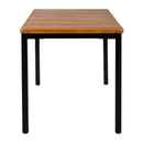 ZAP Hardy complete dining table with rectangular bison wood top and sturdy table base, shown from side view at dining height.