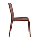 Brick red ZAP Henley stacking side chair with a modern design and wooden legs, shown from a side angle.
