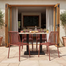 Red ZAP Henley stacking side chair with a modern design and square-shaped seat, suitable for indoor or outdoor use.