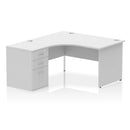 White Impulse Panel End Leg Crescent Desk with 600mm deep high pedestal bundle from Dynamic, showcasing the desk and pedestal setup.