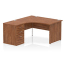 Dynamic Impulse Panel End Leg Crescent Desk with walnut finish and 600mm deep high pedestal bundle, showcasing the desk and storage units.