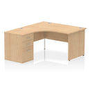 Dynamic Impulse Panel End Leg Crescent Desk with 600mm deep maple high pedestal bundle, featuring modern office workspace design.