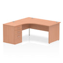 Dynamic Impulse Panel End Leg Crescent Desk with 600mm deep Beech high pedestal bundle, showcasing the desk and pedestal setup.
