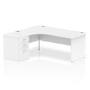 White Impulse Panel End Leg Crescent Desk with 600mm deep desk and high pedestal bundle by Dynamic, showing the desk and pedestal setup.