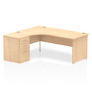 Dynamic Impulse Panel End Leg Crescent Desk with 600mm deep desk and maple high pedestal bundle, showcasing the desk and storage units.