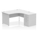 White Impulse Panel End Leg Crescent Desk with 600mm deep high pedestal bundle by Dynamic, featuring clean lines and modern design