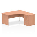 Dynamic Impulse Panel End Leg Crescent Desk with 600mm deep Beech high pedestal bundle, featuring sturdy leg design and workspace storage.