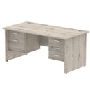 Impulse 1600mm Panel End Straight Desk With Two Fixed Pedestals - Grey Oak