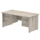 Impulse 1600mm Panel End Straight Desk With Two Fixed Pedestals - Grey Oak