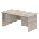 Impulse 1600mm Panel End Straight Desk With Two Fixed Pedestals - Grey Oak