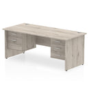 Impulse 1800mm Panel End Straight Desk With Two Fixed Pedestals - Grey Oak