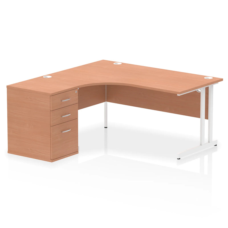 Impulse Crescent Desk With 600mm Deep Desk High Pedestal Bundle - Beech