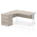 Impulse Crescent Desk With 600mm Deep Desk High Pedestal Bundle - Grey Oak - NWOF