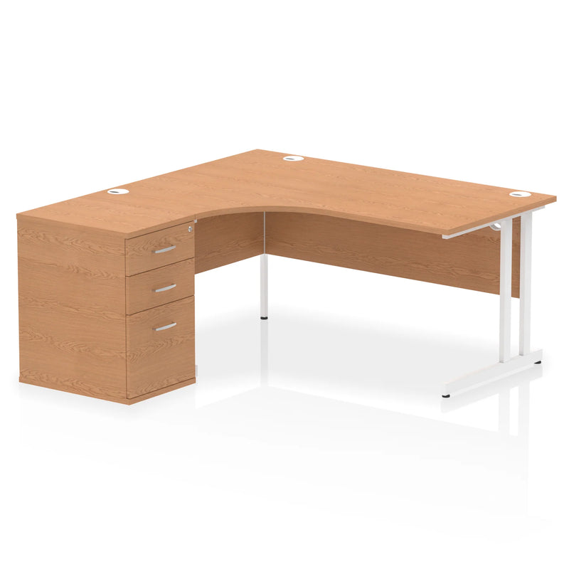 Impulse Crescent Desk With 600mm Deep Desk High Pedestal Bundle - Oak