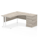 Impulse Crescent Desk With 600mm Deep Desk High Pedestal Bundle - Grey Oak - NWOF