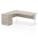 Impulse Crescent Desk With 600mm Deep Desk High Pedestal Bundle - Grey Oak - NWOF