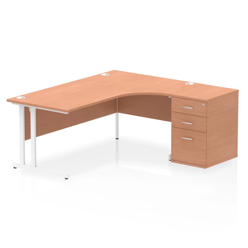 Impulse Crescent Desk With 600mm Deep Desk High Pedestal Bundle - Beech
