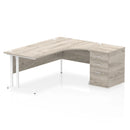 Impulse Crescent Desk With 600mm Deep Desk High Pedestal Bundle - Grey Oak - NWOF