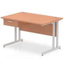 Impulse Cantilever Straight Desk With Single One Drawer Fixed Pedestal - Beech
