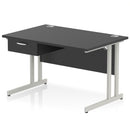 Impulse Cantilever Straight Desk With Single One Drawer Fixed Pedestal - Black