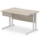 Impulse Cantilever Straight Desk With Single One Drawer Fixed Pedestal - Grey Oak