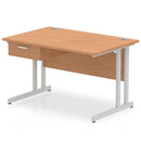 Impulse Cantilever Straight Desk With Single One Drawer Fixed Pedestal - Oak