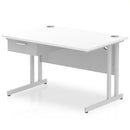 Impulse Cantilever Straight Desk With Single One Drawer Fixed Pedestal - White