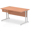 Impulse Cantilever Straight Desk With Single One Drawer Fixed Pedestal - Beech