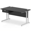 Impulse Cantilever Straight Desk With Single One Drawer Fixed Pedestal - Black