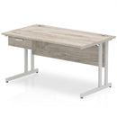 Impulse Cantilever Straight Desk With Single One Drawer Fixed Pedestal - Grey Oak