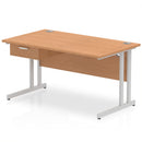 Impulse Cantilever Straight Desk With Single One Drawer Fixed Pedestal - Oak