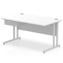 Impulse Cantilever Straight Desk With Single One Drawer Fixed Pedestal - White