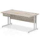 Impulse Cantilever Straight Desk With Single One Drawer Fixed Pedestal - Grey Oak