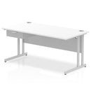 Impulse Cantilever Straight Desk With Single One Drawer Fixed Pedestal - White
