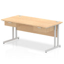 Dynamic Impulse cantilever straight desk with two fixed pedestals in maple wood, featuring a clean modern design.