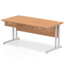 Impulse cantilever straight desk with two fixed pedestals in oak, by Dynamic, featuring a sleek modern office design.
