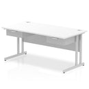 White Impulse Cantilever Straight Desk by Dynamic with two fixed pedestals and one drawer each, modern office furniture.